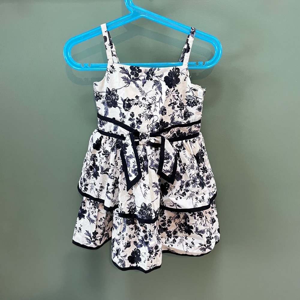 Janie and Jack Floral Dress Girls Size 4 Tiered Ruffled Straps Bow Accent